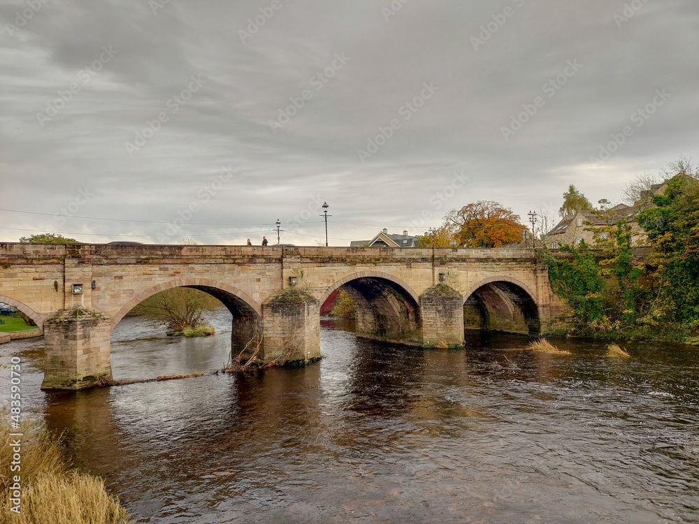 Wetherby bridge across weir, Wetherby town, West Yorkshire, UK