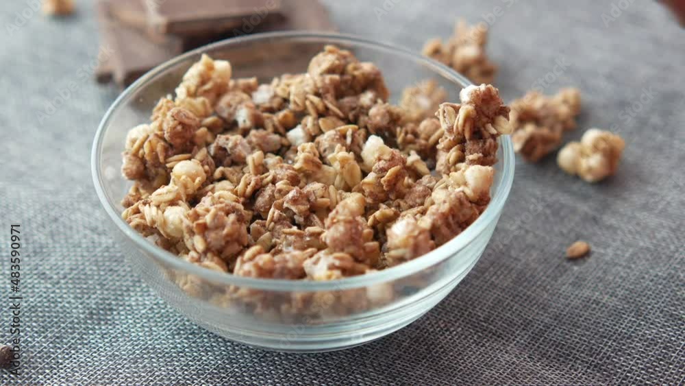 muesli chocolate flavor cereal breakfast in bowl muesli chocolate flavor cereal breakfast in bowl