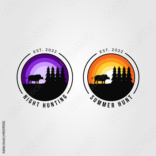 hunting boar or hunt warthog logo vector illustration design