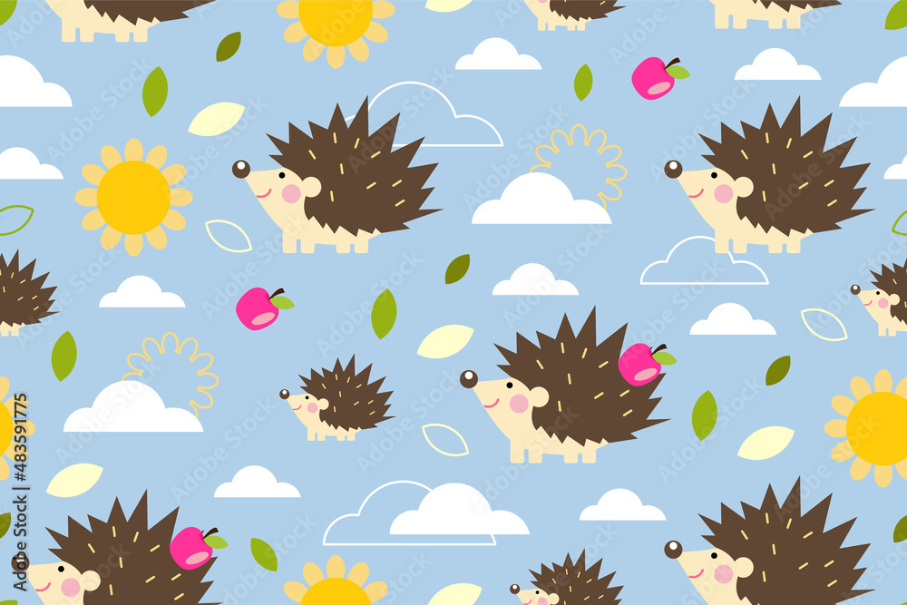 Children cute Seamless Pattern with Hedgehogs. Vector illustration. Children cute Seamless Pattern with Hedgehogs. Vector illustration.