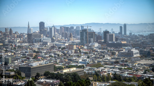 San Francisco, California, USA - August 2014: San Francisco downtown cityscape with skyscrapers and high buildings