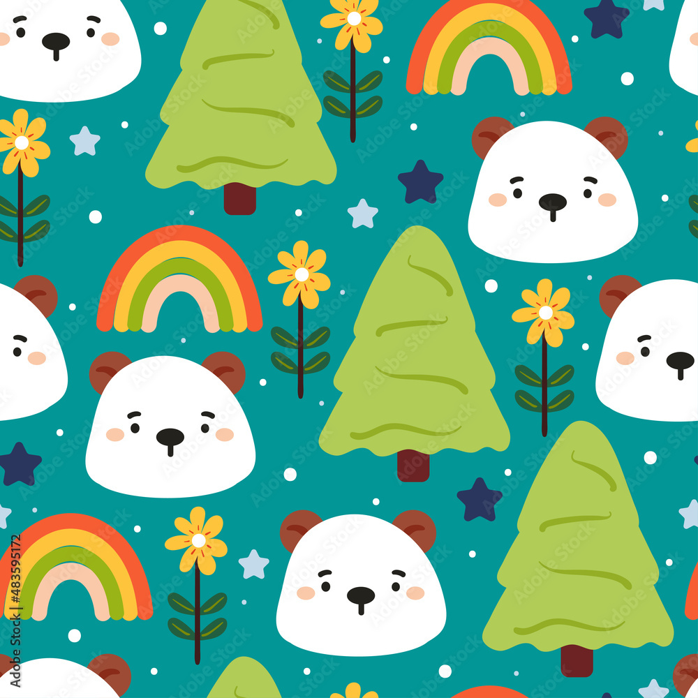 Naklejka premium seamless pattern cute cartoon bear and tree. for kids wallpaper, fabric print, gift wrapping paper