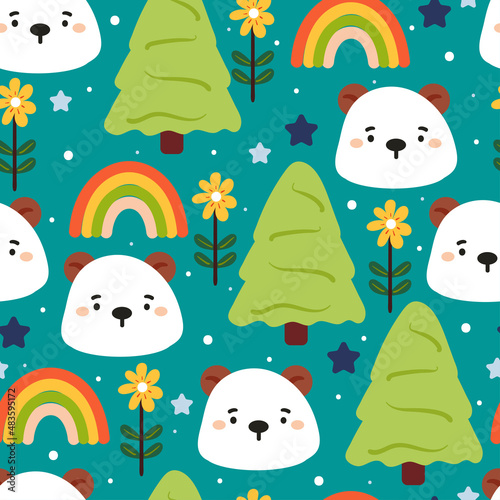 seamless pattern cute cartoon bear and tree. for kids wallpaper  fabric print  gift wrapping paper