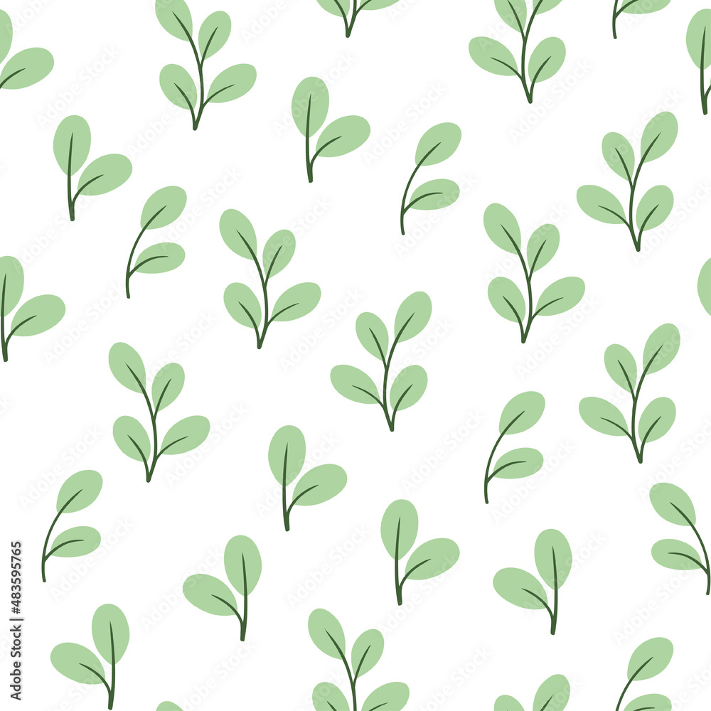 Vector seamless pattern with green leaves. Floral organic background.