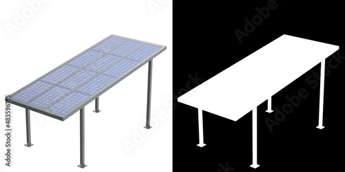 3D rendering illustration of a parking shelter with solar panels