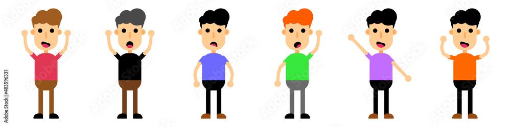 Group of people with different hand positions vector icon set. People with different emotions. Vector illustration.