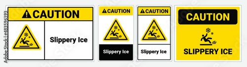 Caution Slippery Ice Vector sign. Yellow triangle symbol. © Mouby Studio