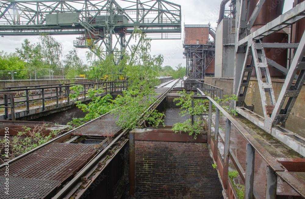 Duisburg May 2021: The Landscape Park Duisburg-Nord is a 180-hectare landscape park around a disused ironworks in Duisburg-Meiderich Duisburg May 2021: The Landscape Park Duisburg-Nord is a 180-hectare landscape park around a disused ironworks in Duisburg-Meiderich