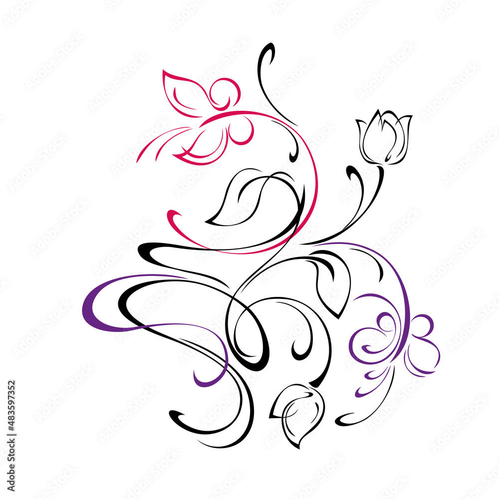 Fototapeta premium butterfly 24. decor with stylized butterflies, flower buds and swirls