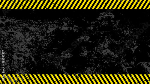 Warning striped rectangular background, yellow and black stripes on the diagonal, a warning to be careful. A grungy and worn hazard stripes texture. Vector of potential danger template sign