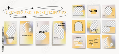 Design backgrounds for social media banner. Set of instagram stories and post frame templates.Vector cover. Mock up for personal blog or shop.Layout for promotion.Endless square puzzle layout	