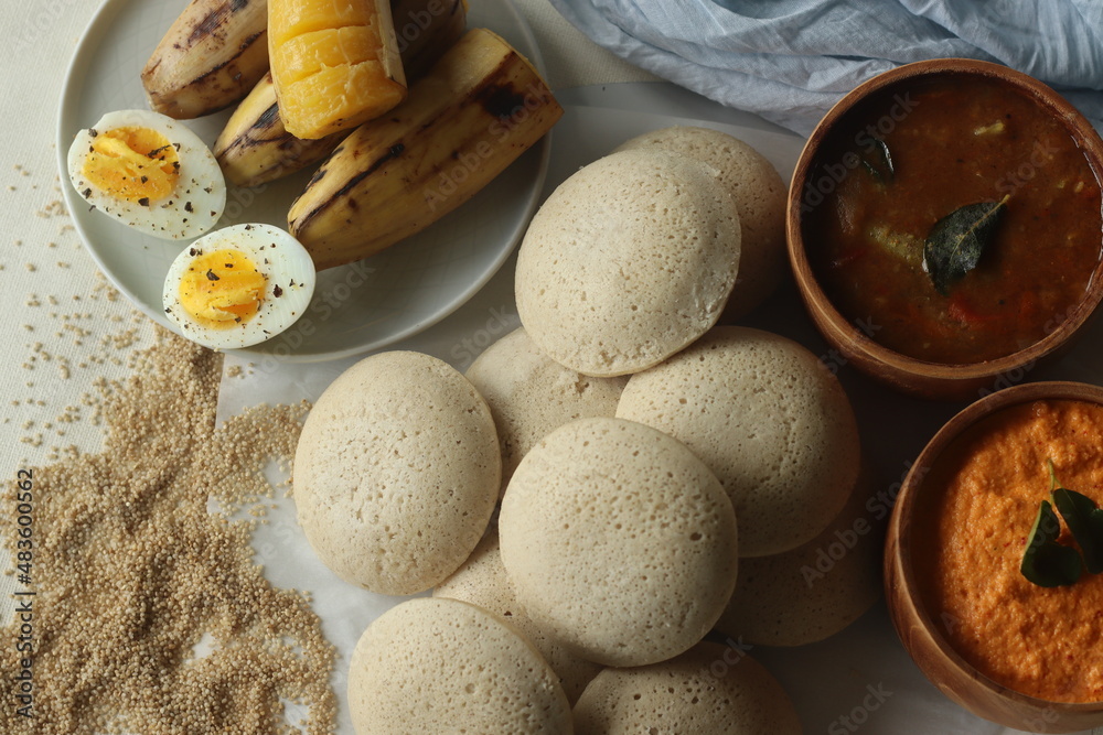 Steamed Little millet cakes or little millet idli. Made with a