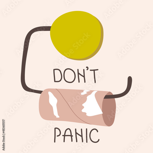 Toilet paper, do not panic, Covid-19 rules poster. Pandemic vector illustration in flat design and one line continuous style