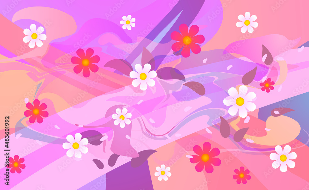 Vector spring abstract background. Flowers and leaves on colorful bright background. Vector spring abstract background. Flowers and leaves on colorful bright background.