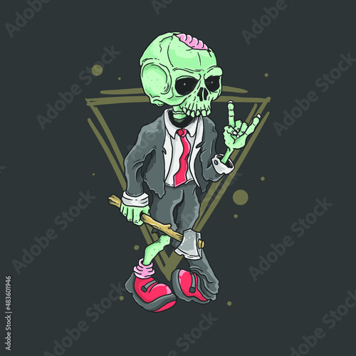 halloween cute zombie rocker illustration vector