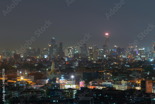 Wallpaper Mural Aerial view of Sathorn, Bangkok Downtown skyline. Financial district and business centers in smart urban city town in Asia. Skyscraper and high-rise buildings at night. Torontodigital.ca