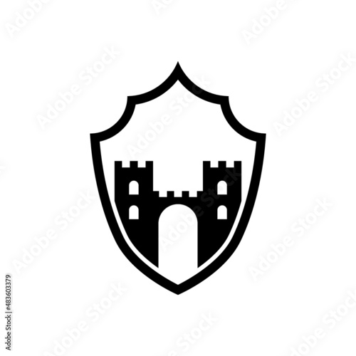 Castle fortress kingdom shield icon isolated on white background