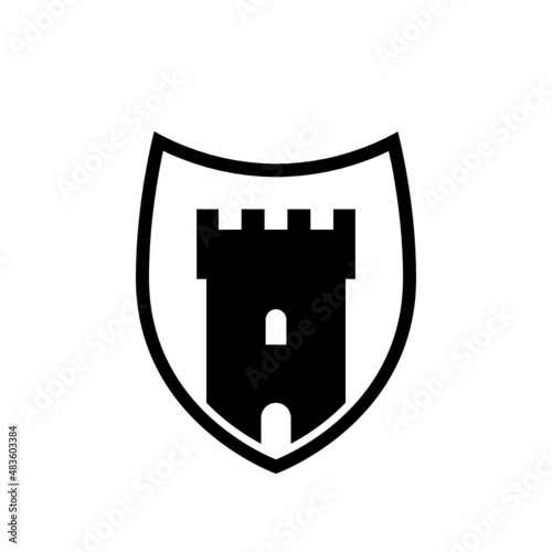 Castle fortress kingdom shield icon isolated on white background
