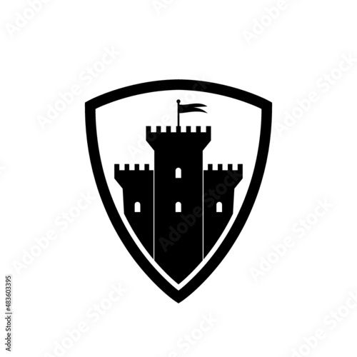 Castle fortress kingdom shield icon isolated on white background