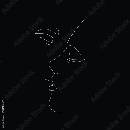 Kissing couple with lines on black