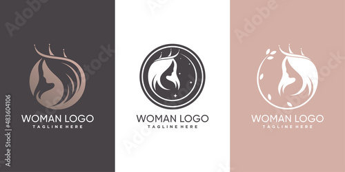 queen beauty logo with creative hair style concept premium vector