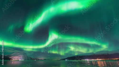 A very strong northern lights activity captured on a time lapse video over the Northern Scandinavia in Norway. High quality 4k footage