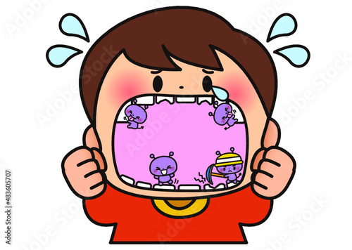 虫歯,子供,歯みがき,歯医者,6月,バイキン,歯,生活,保健,歯科,磨く,イラスト