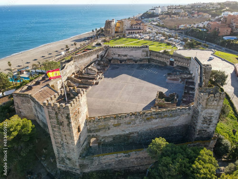 Drone view at Sohail castle on Fuengirola, Spain
