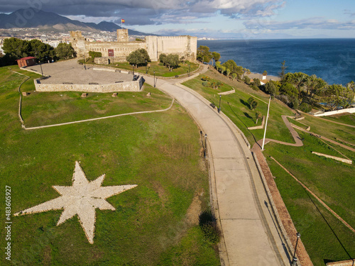 Drone view at Sohail castle on Fuengirola, Spain photo