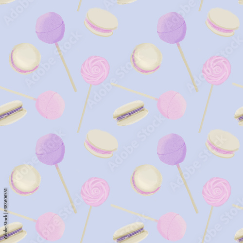 Seamless pattern with illustration of Candys in pink violet color © Viktoriia