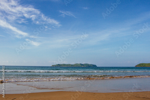 Seascape. Tropical climate. Sea and sand. Deserted beach. Philippines.  Ocean shore.