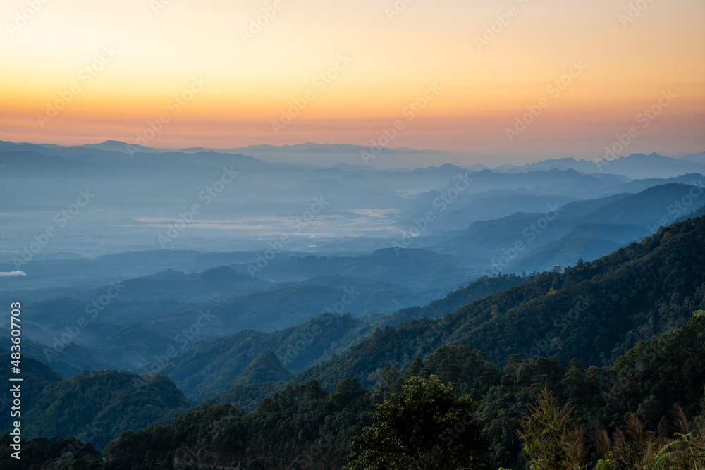 Landscape of Angkhang mountain in the sunrise