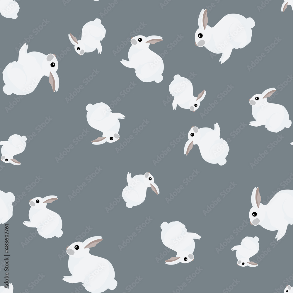 Seamless pattern of rabbit. Domestic animals on colorful background. Vector illustration for textile.