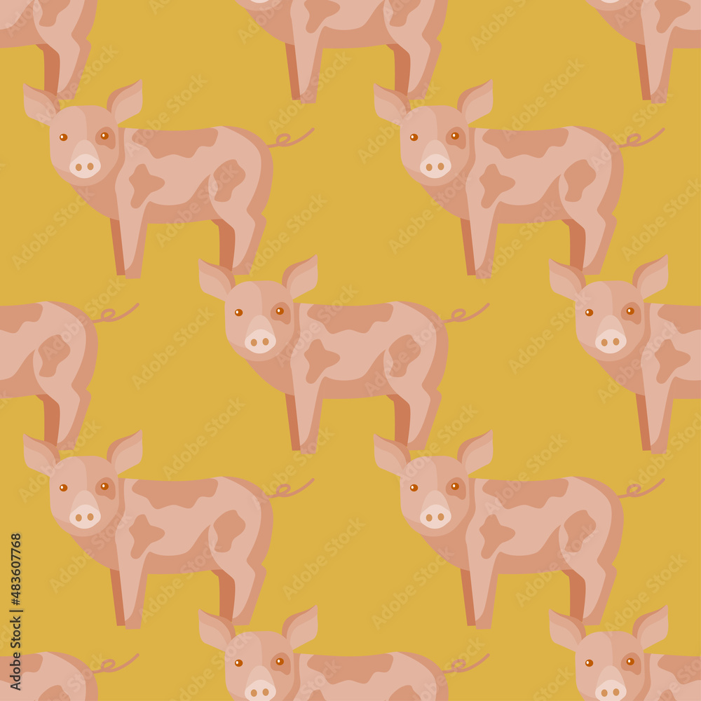 Seamless pattern of pig. Domestic animals on colorful background. Vector illustration for textile. Seamless pattern of pig. Domestic animals on colorful background. Vector illustration for textile.