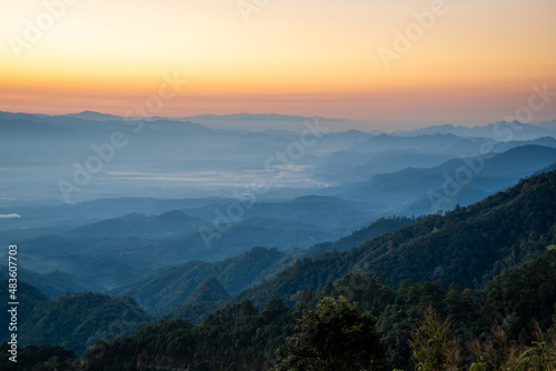 Landscape of Angkhang mountain in the sunrise