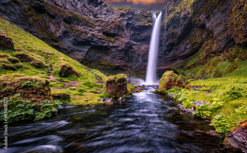 Amazing Iceland nature landscape. Popular touristic location Kvernufoss waterfall. Best famouse travel area. Scenic Image of Iceland. Iceland is one most popular country for landscape photographers photo