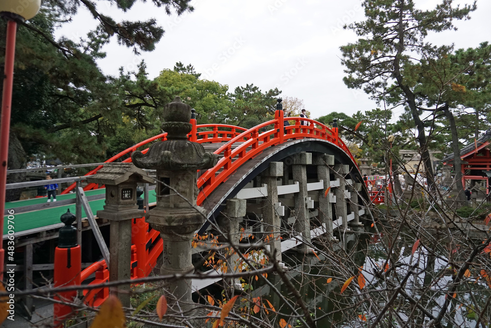 The brilliant bridge of Sumiyoshi Taisha shrine, Sumiyoshi Ward, Osaka City, Osaka Prefecture, Japan