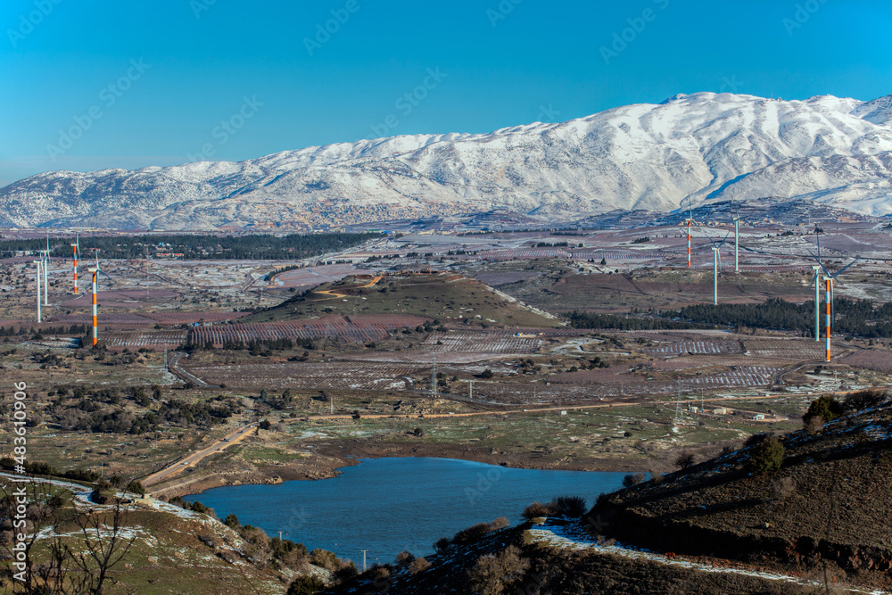 Snowy Hermon mountain cloudy landscape view