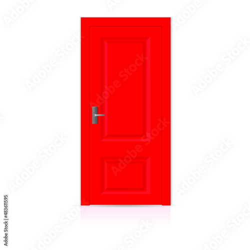 Red wooden door isolated on a white background