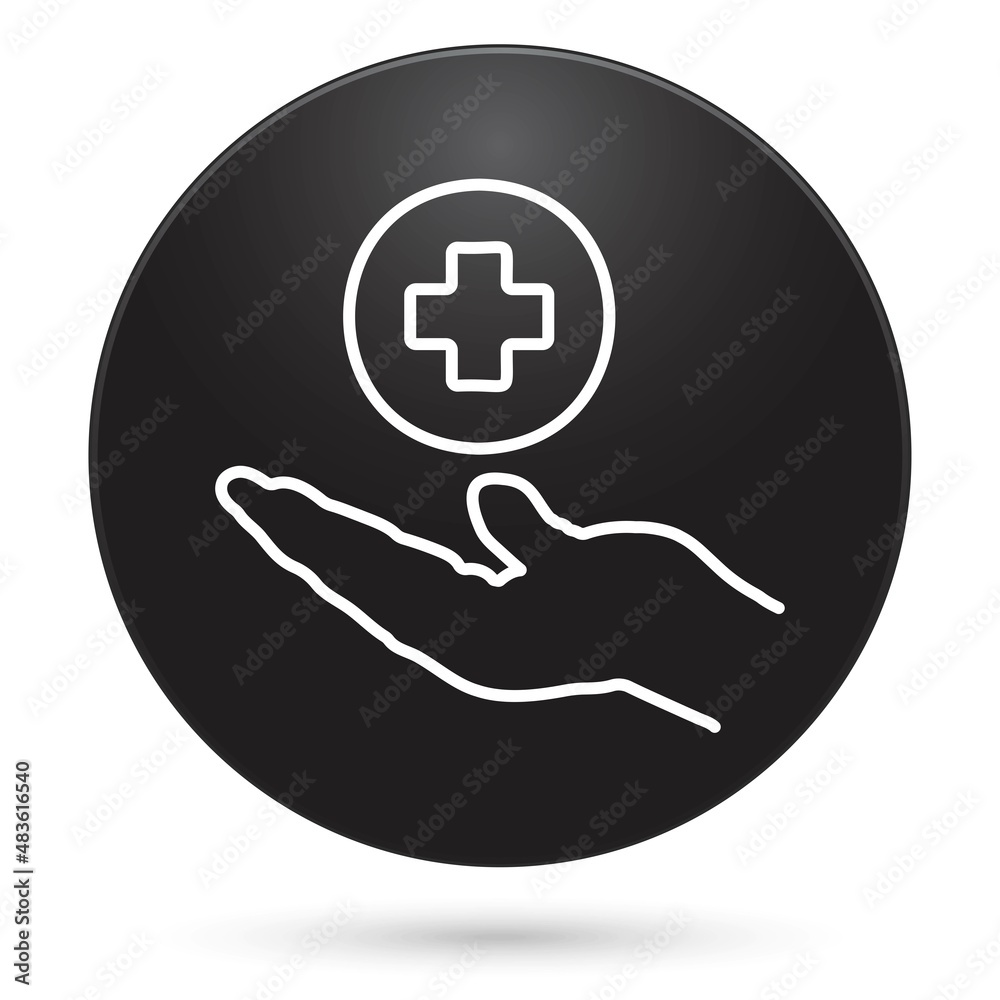 Fototapeta premium Medical cross icon, black circle button, vector illustration.