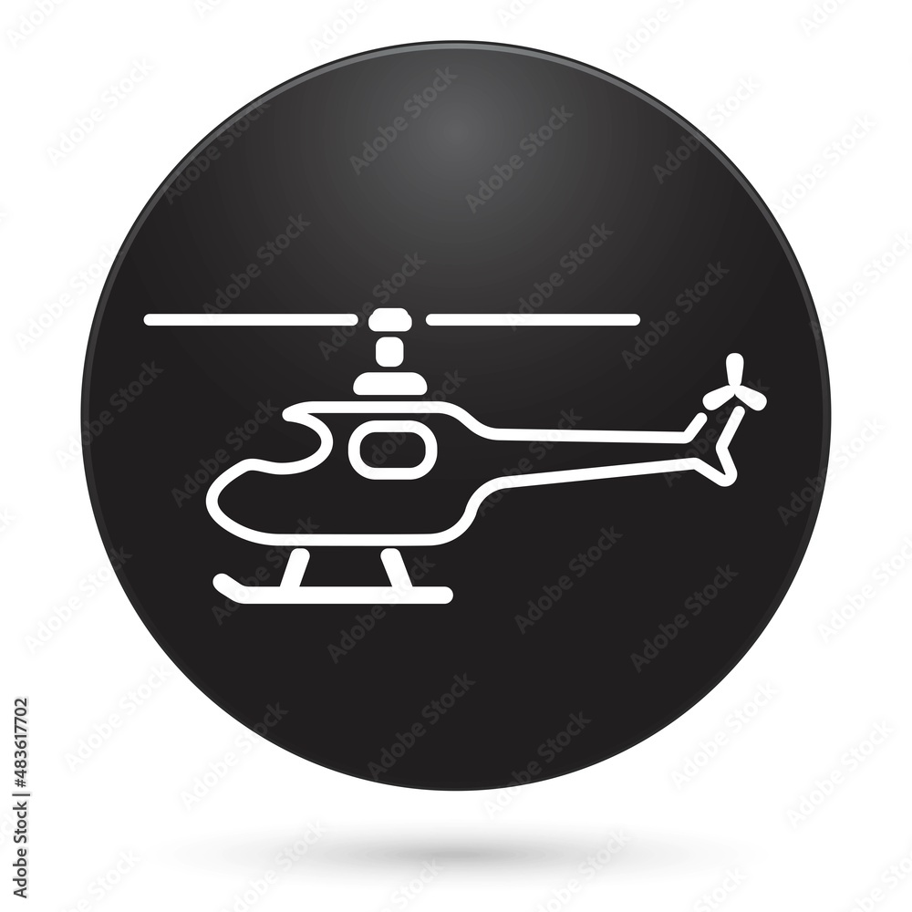 Icon helicopter, black circle button, vector illustration. Icon helicopter, black circle button, vector illustration.