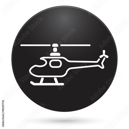 Icon helicopter, black circle button, vector illustration.