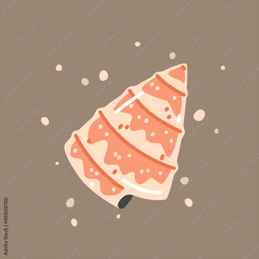 Pink spotted  sea shell (trochus). Vector flat illustration