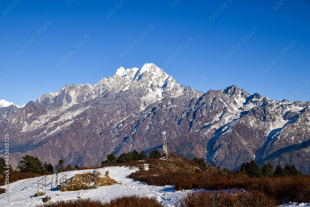 Fototapeta premium Himalaya mountains in Nepal. Tamang Heritage Trail and Langtang trek day 3 from Nagthali to the viewpoint Nagthali Gyang