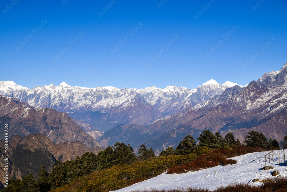 Himalaya mountains in Nepal. Tamang Heritage Trail and Langtang trek day 3 from Nagthali to the viewpoint Nagthali Gyang