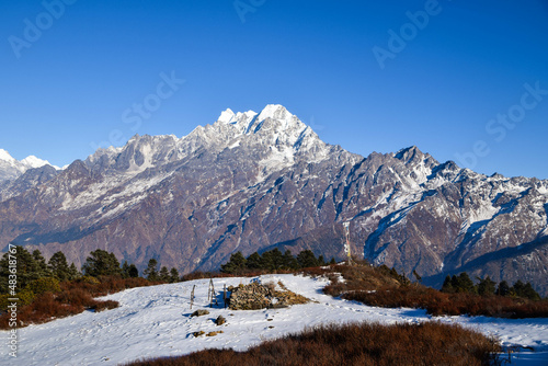 Himalaya mountains in Nepal. Tamang Heritage Trail and Langtang trek day 3 from Nagthali to the viewpoint Nagthali Gyang