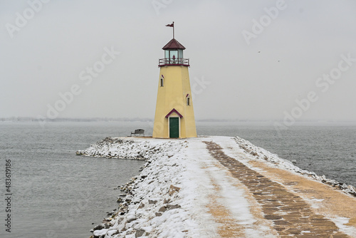 A beautiful winter view of the Lake Hefner Lighthouse, Oklahoma photo