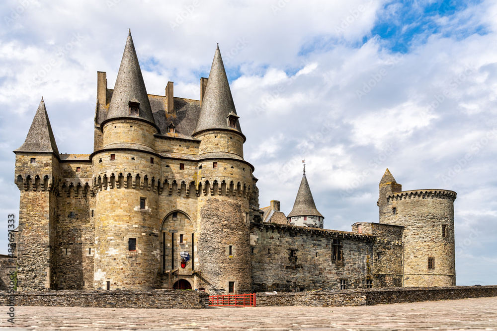 view of the main facade of the fortress castle in Vitre, France