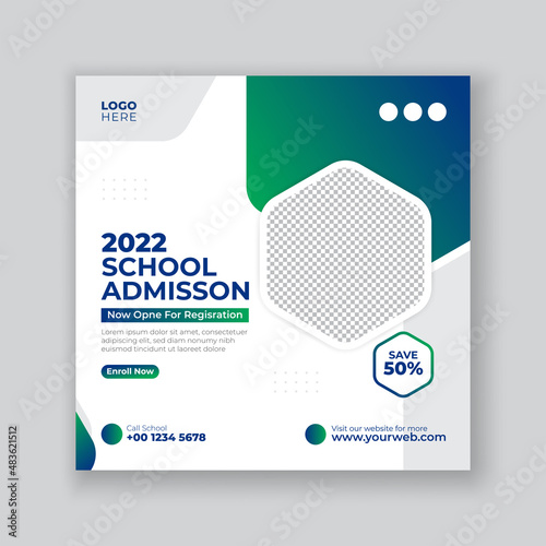 School admission education square social media post banner
