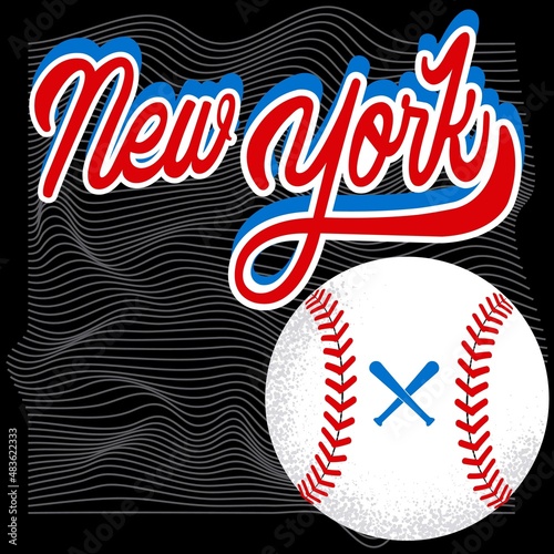 Illustration vector ball of baseball with text New York and abstract background